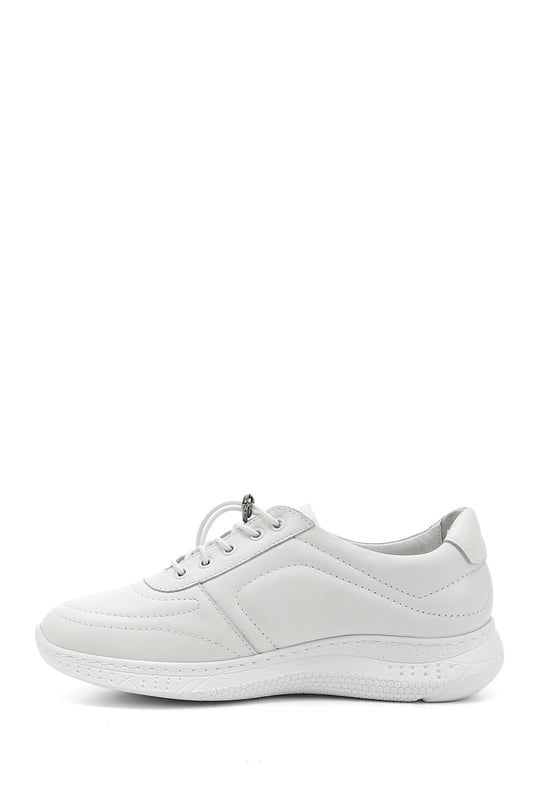 Women's White Lace-Up Wedge Sole Genuine Leather Sneakers