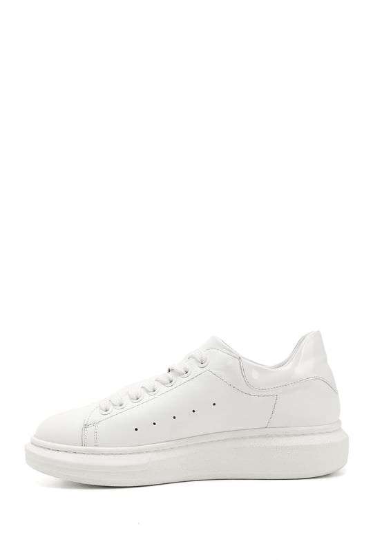 Kadın Beyaz Bağcıklı Dolgu Taban Hakiki Deri Sneaker