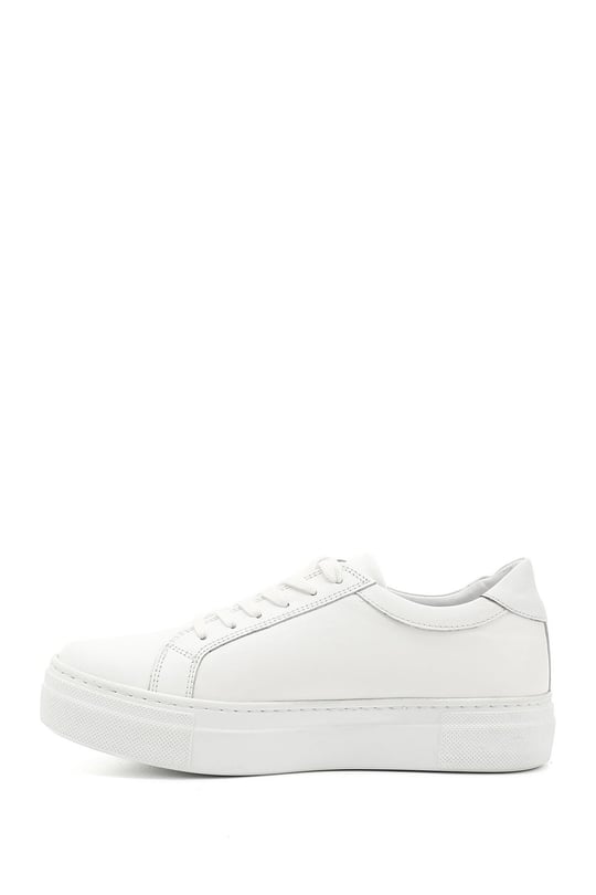 Kadın Beyaz Bağcıklı Dolgu Taban Hakiki Deri Sneaker