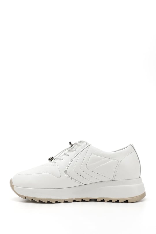 Kadın Beyaz Bağcıklı Dolgu Taban Hakiki Deri Sneaker