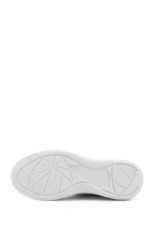 Women's White Lace-Up Wedge Sole Genuine Leather Sneakers