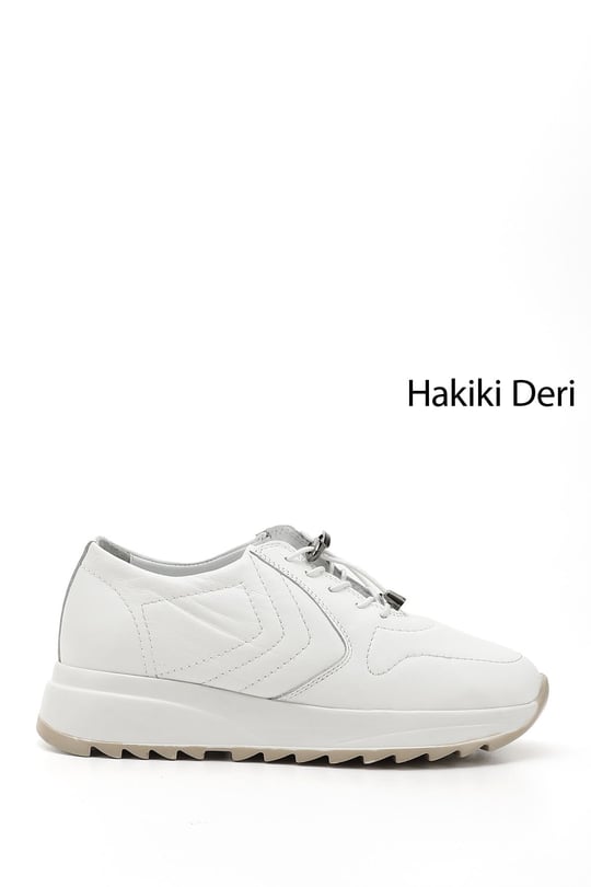 Kadın Beyaz Bağcıklı Dolgu Taban Hakiki Deri Sneaker