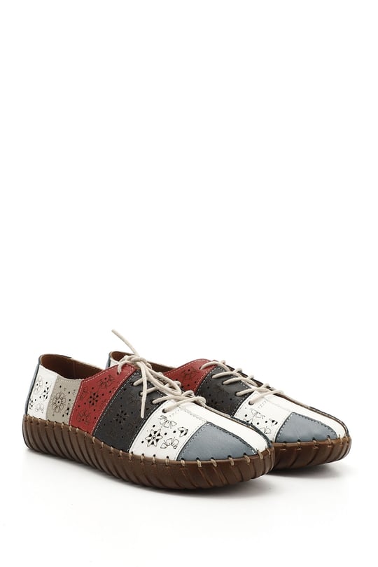 Women's White Lace-Up Genuine Leather Comfort Shoes