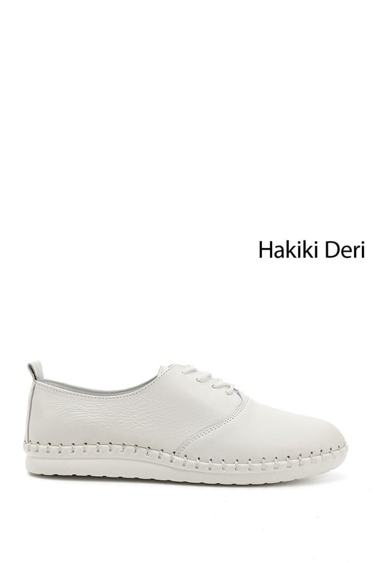 Kadın Beyaz Bağcıklı Hakiki Deri Comfort Ayakkabı