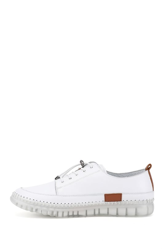 Kadın Beyaz Bağcıklı Hakiki Deri Sneaker
