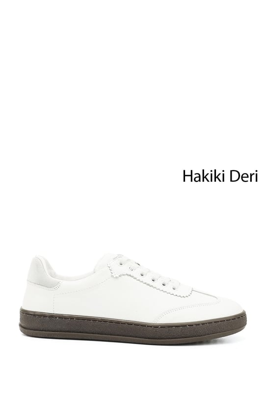 Kadın Beyaz Bağcıklı Hakiki Deri Sneaker