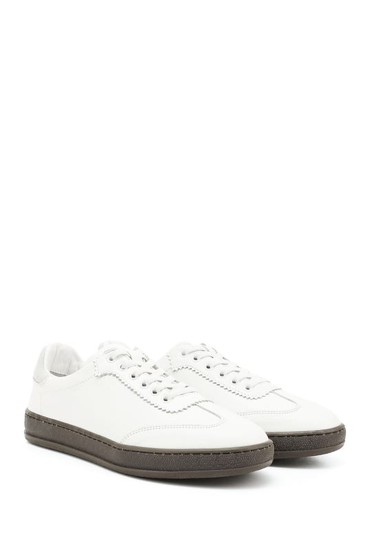 Kadın Beyaz Bağcıklı Hakiki Deri Sneaker
