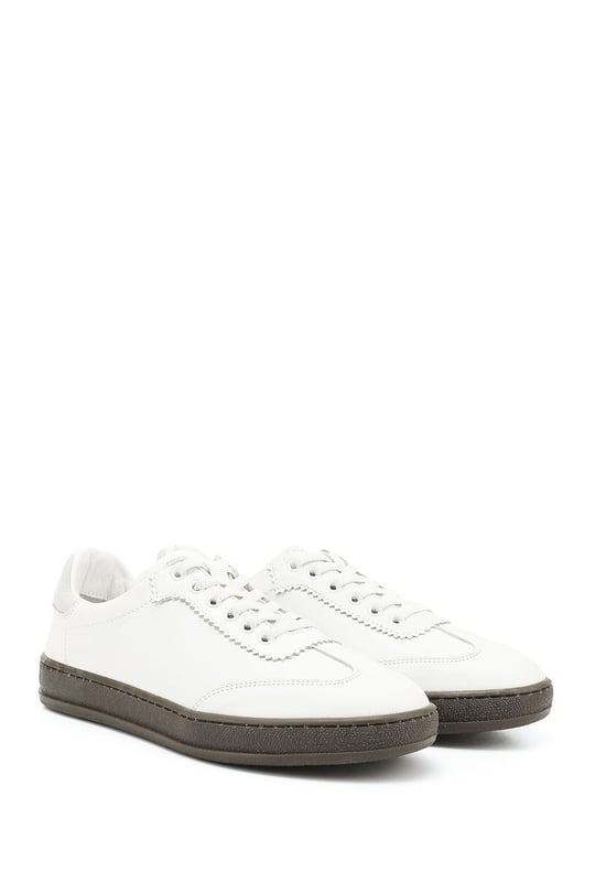 Kadın Beyaz Bağcıklı Hakiki Deri Sneaker