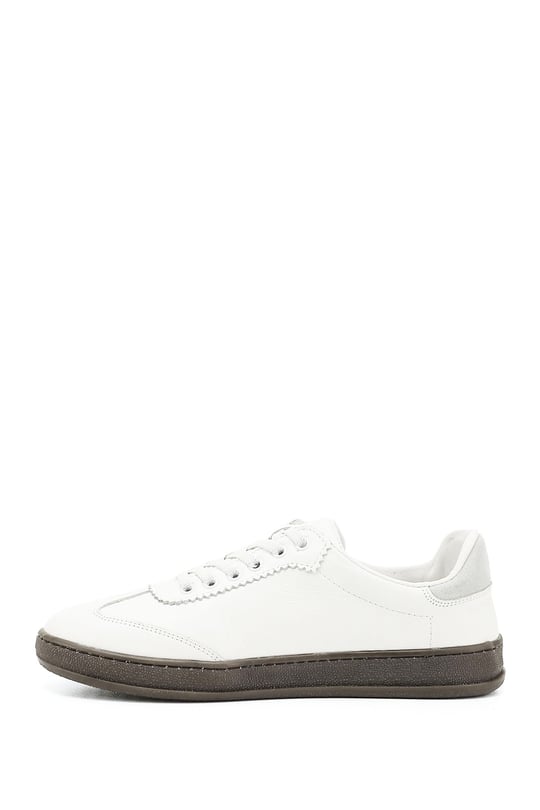 Kadın Beyaz Bağcıklı Hakiki Deri Sneaker