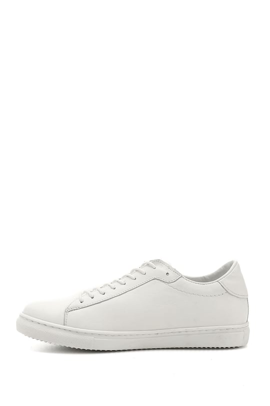 Kadın Beyaz Bağcıklı Termo Taban Hakiki Deri Sneaker