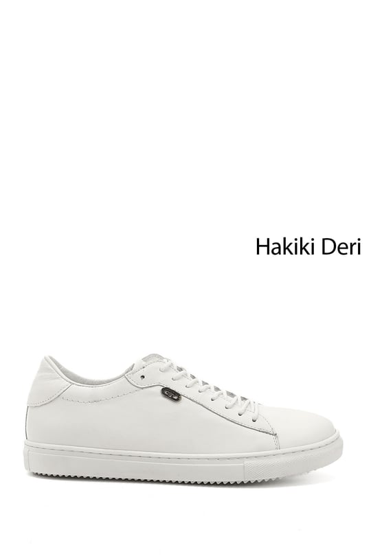Kadın Beyaz Bağcıklı Termo Taban Hakiki Deri Sneaker