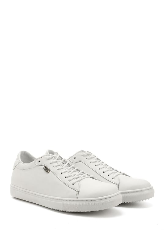Kadın Beyaz Bağcıklı Termo Taban Hakiki Deri Sneaker