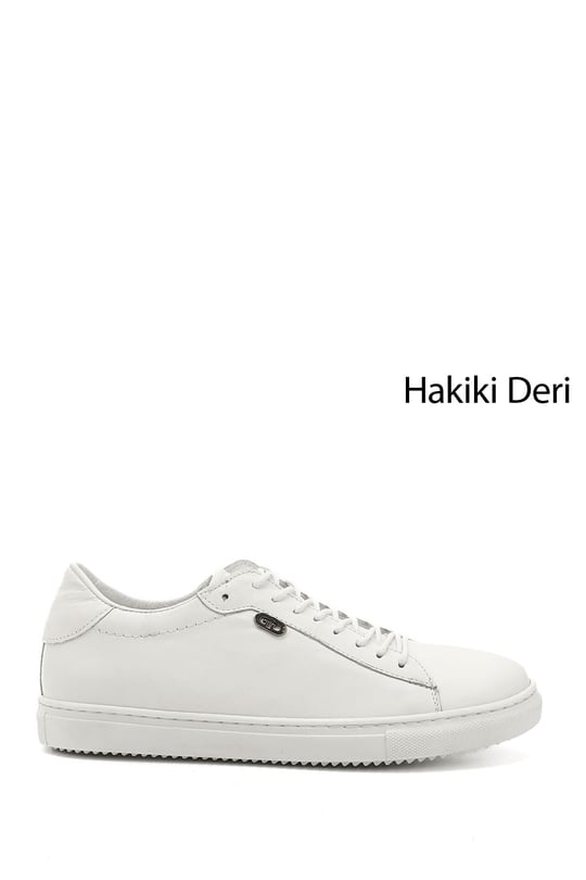 Kadın Beyaz Bağcıklı Termo Taban Hakiki Deri Sneaker