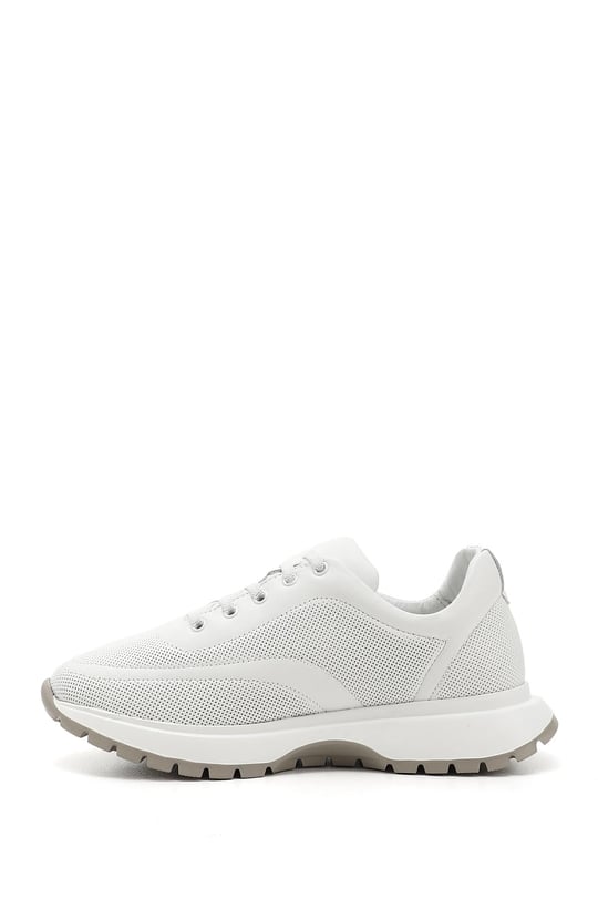 Kadın Beyaz Dolgu Taban Lastik Bağcıklı Hakiki Deri Sneaker