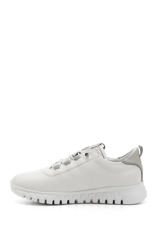 Women's White Lace-Up Wedge Sole Genuine Leather Sneakers