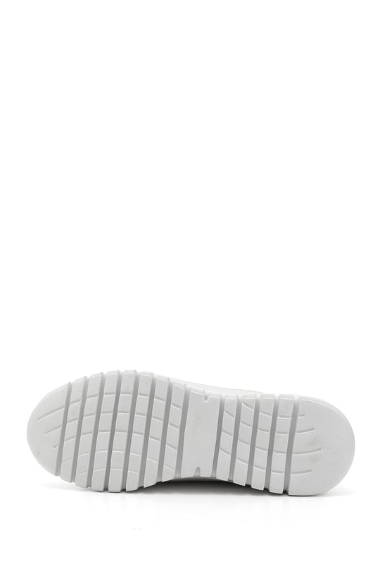 Women's White Lace-Up Wedge Sole Genuine Leather Sneakers