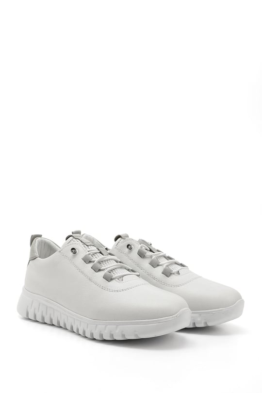 Women's White Lace-Up Wedge Sole Genuine Leather Sneakers
