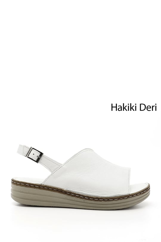 Kadın Beyaz Dolgu Topuk Hakiki Deri Comfort Sandalet