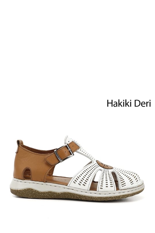 Kadın Beyaz Dolgu Topuk Hakiki Deri Sandalet