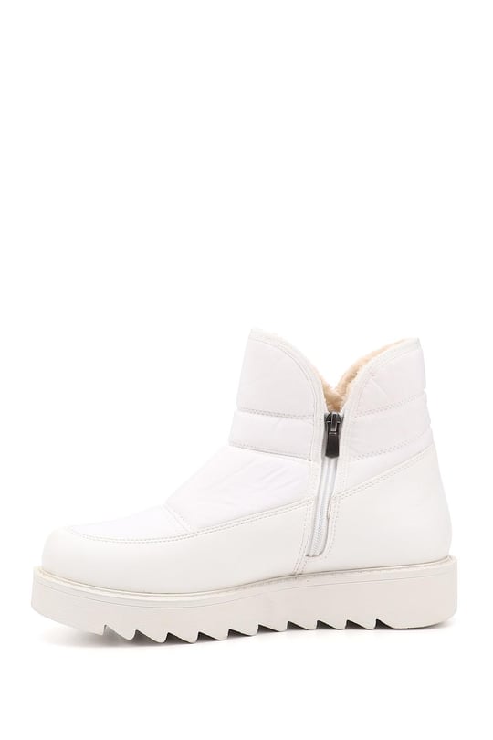 Women's White Zippered Thermo Sole Comfort Snow Boots