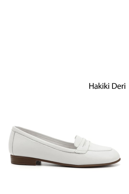 Kadın Beyaz Hakiki Deri Babet