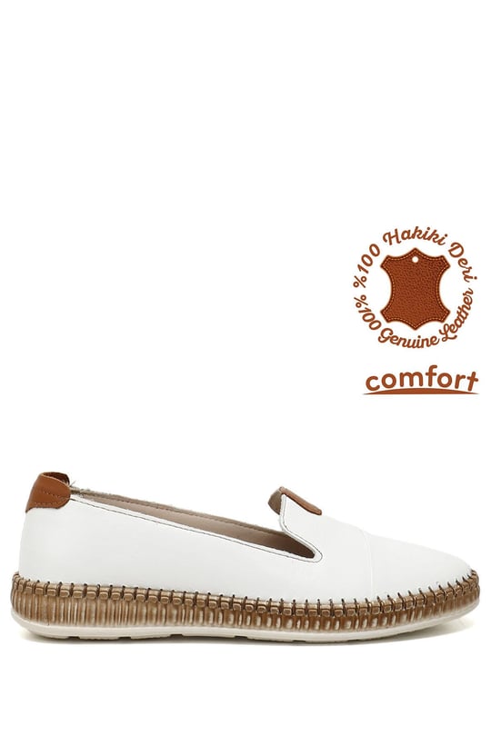 Kadın Beyaz Hakiki Deri Comfort Ayakkabı