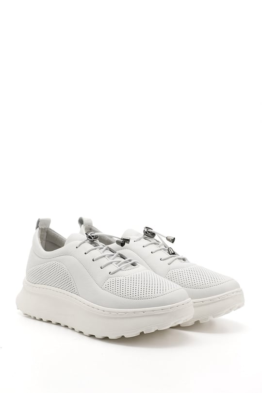 Women's White Genuine Leather Lace-Up Sneakers