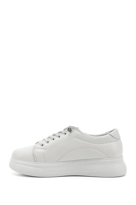 Kadın Beyaz Lastik Bağcıklı Comfort Dolgu Taban Hakiki Deri Sneaker