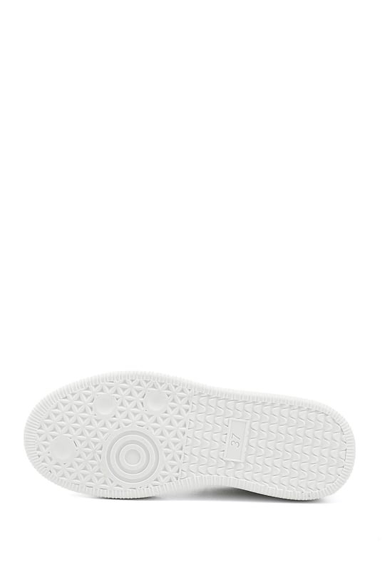 Kadın Beyaz Lastik Bağcıklı Dolgu Taban Hakiki Deri Sneaker