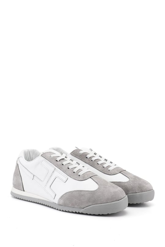 Kadın Beyaz Lastik Bağcıklı Hakiki Deri Sneaker