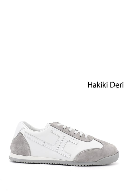 Kadın Beyaz Lastik Bağcıklı Hakiki Deri Sneaker
