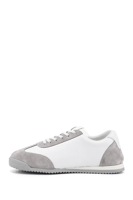 Kadın Beyaz Lastik Bağcıklı Hakiki Deri Sneaker