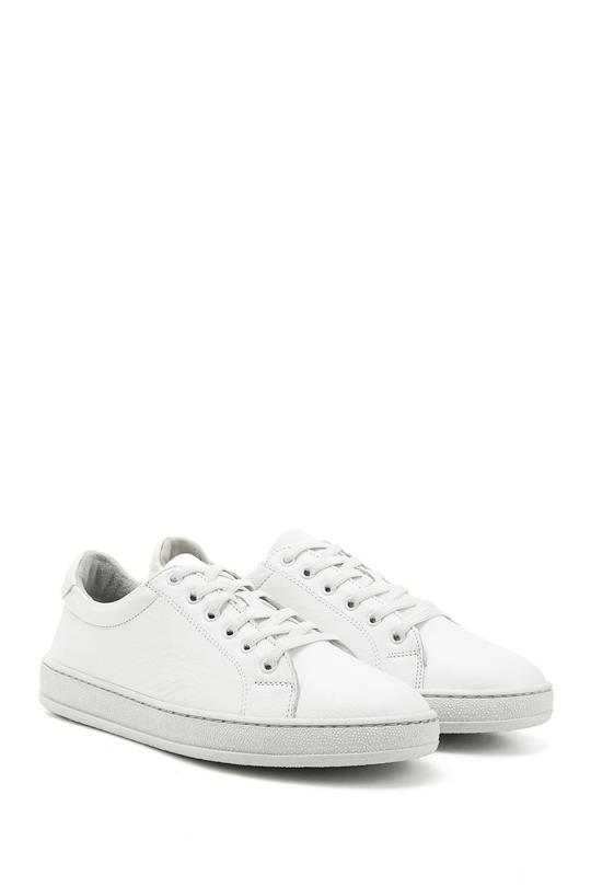 Kadın Beyaz Lastik Bağcıklı Hakiki Deri Sneaker