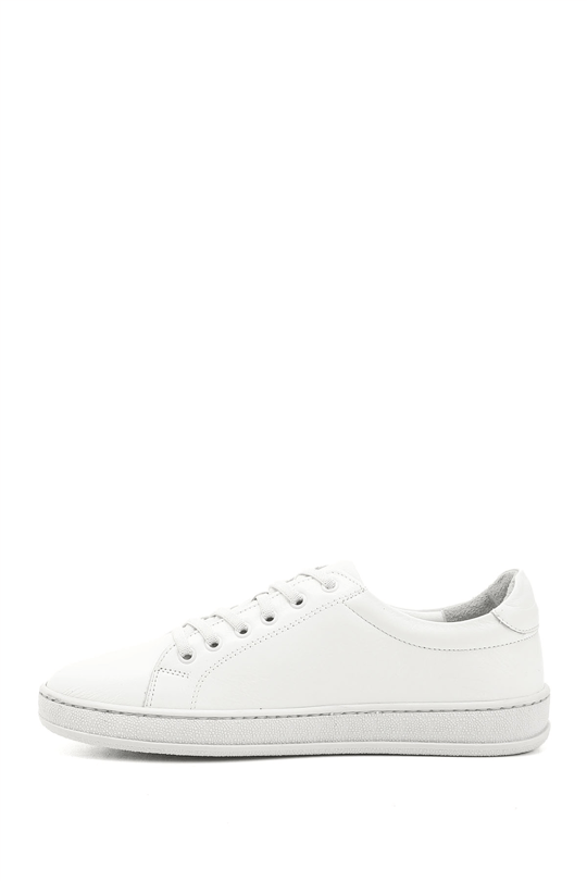 Kadın Beyaz Lastik Bağcıklı Hakiki Deri Sneaker