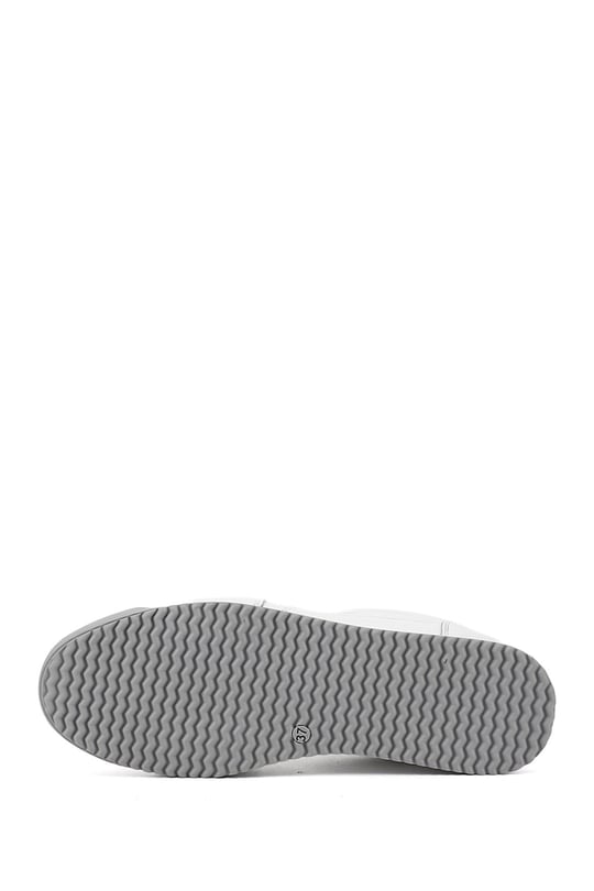 Kadın Beyaz Lastik Bağcıklı Hakiki Deri Sneaker
