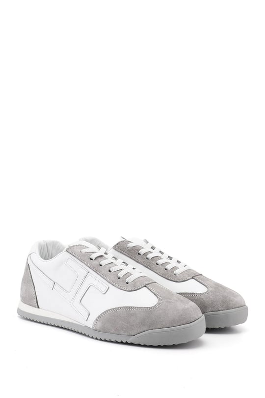 Kadın Beyaz Lastik Bağcıklı Hakiki Deri Sneaker