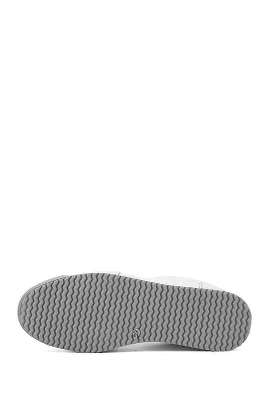 Kadın Beyaz Lastik Bağcıklı Hakiki Deri Sneaker