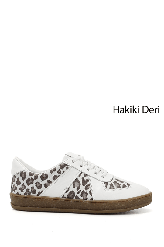 Kadın Beyaz Lastik Bağcıklı Hakiki Deri Sneaker