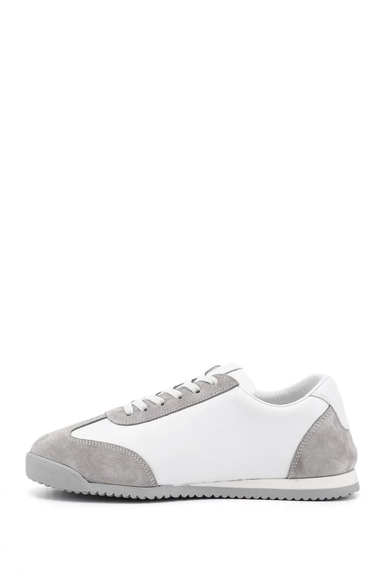Kadın Beyaz Lastik Bağcıklı Hakiki Deri Sneaker