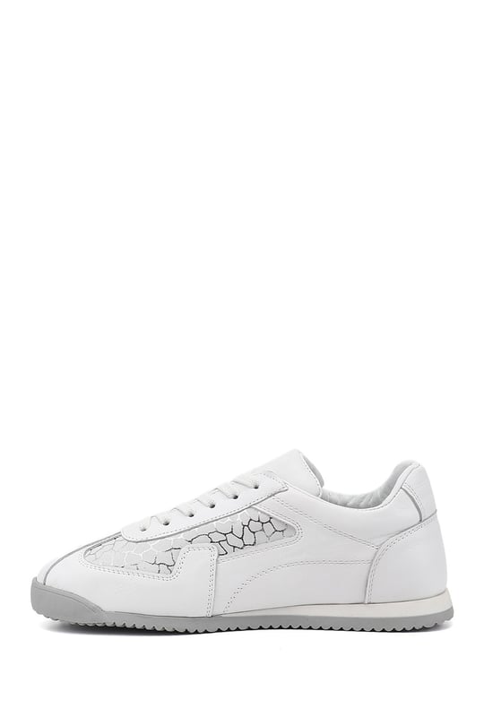 Kadın Beyaz Lastik Bağcıklı Hakiki Deri Sneaker