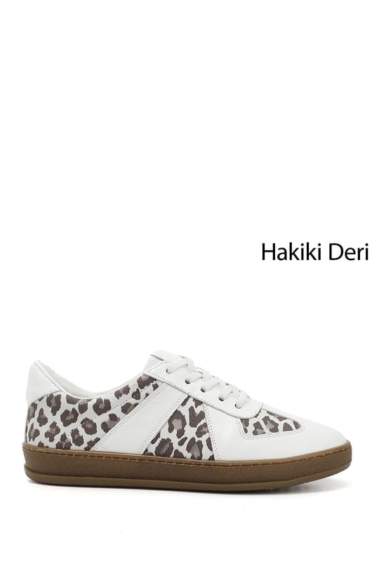 Kadın Beyaz Lastik Bağcıklı Hakiki Deri Sneaker