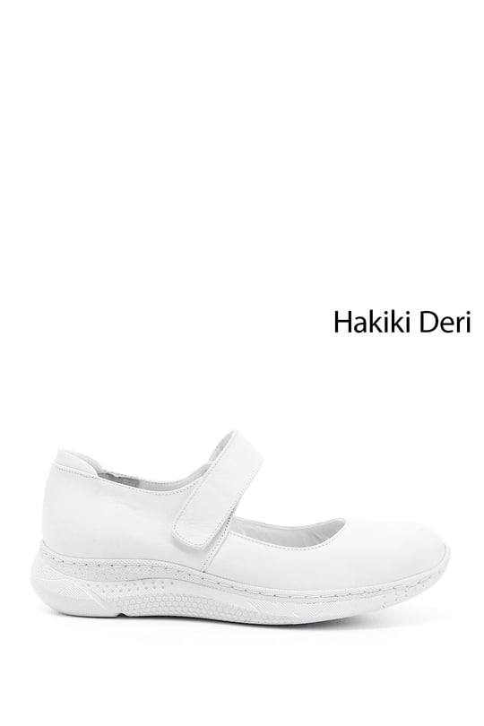 Women's White Ankle-Tied Genuine Leather Ballerina Shoes