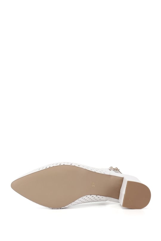 Women's White Medium Thick Heel Slingback Shoes