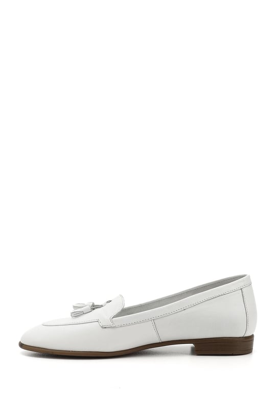 Women's White Tassel Genuine Leather Ballerinas