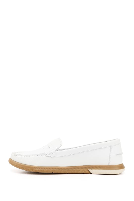 Women's White Genuine Leather Loafer Shoes