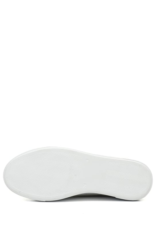 Kadın Beyaz Simli Bağcıklı Dolgu Taban Hakiki Deri Sneaker