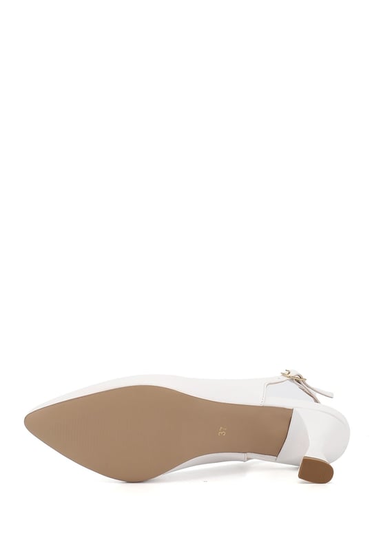 Women's White Pointed Toe Goblet Heel Slingback Shoes