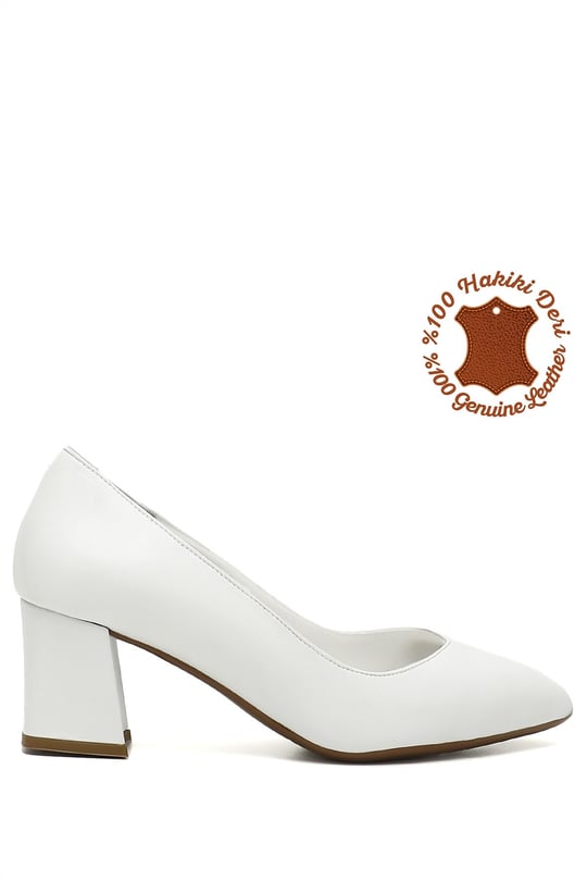 GÖNDERİ(R) Genuine leather pointed toe medium thick heels women shoes 24170