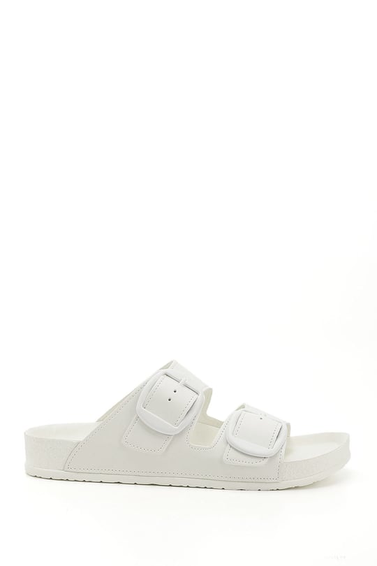 Women's White Buckled Casual Slippers