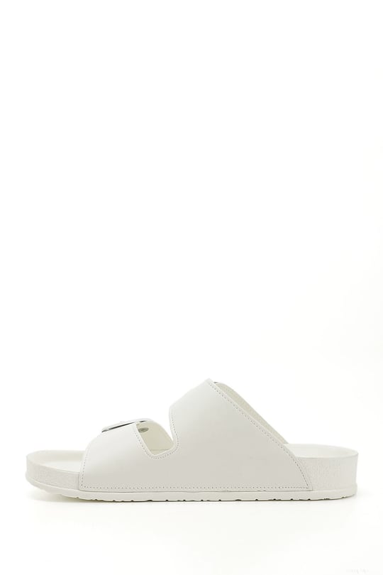 Women's White Buckled Casual Slippers